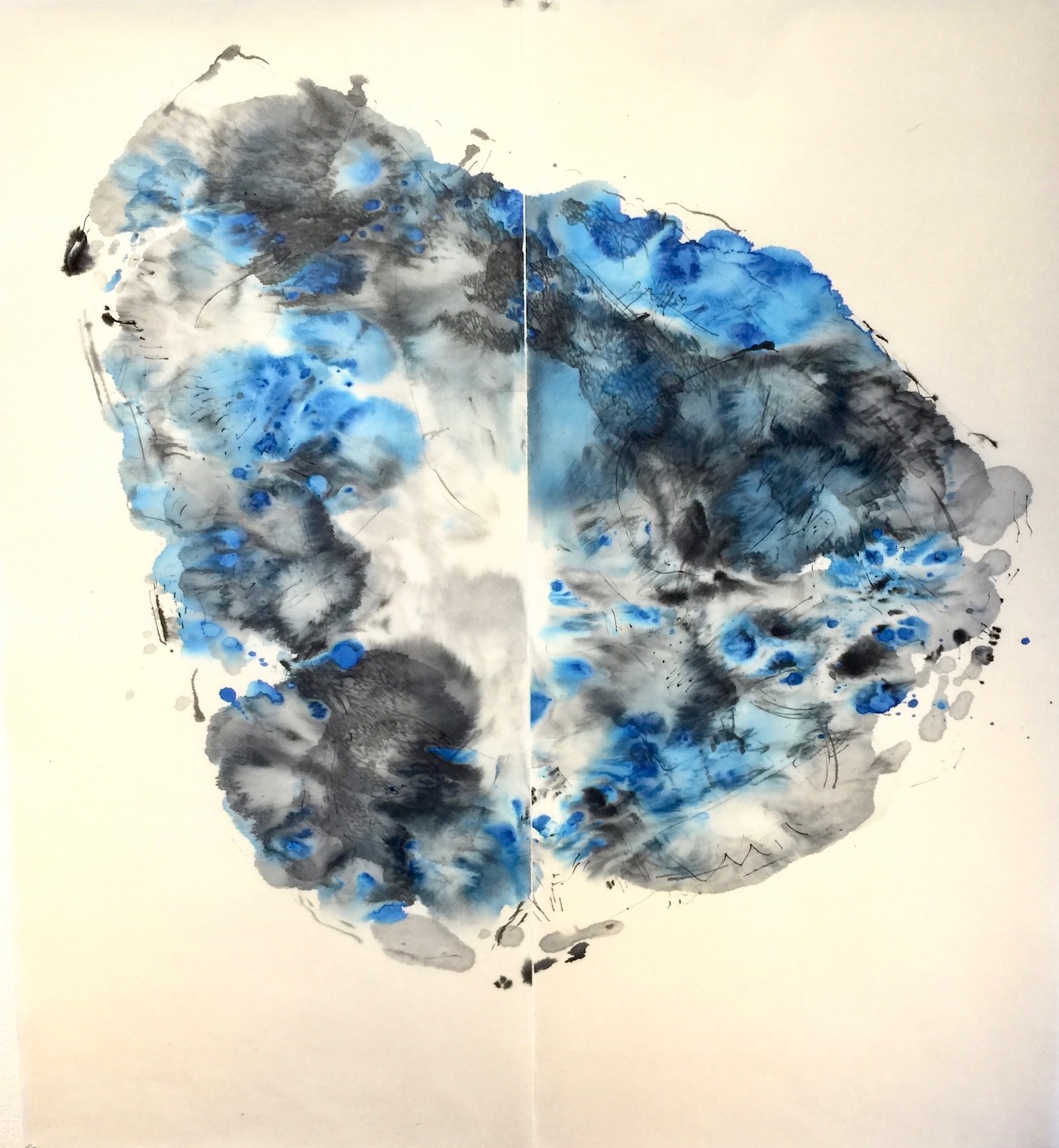 Blue Rock 青い岩108 X 96 cm Sumi ink, acrylic 墨、 アクリル. 2019