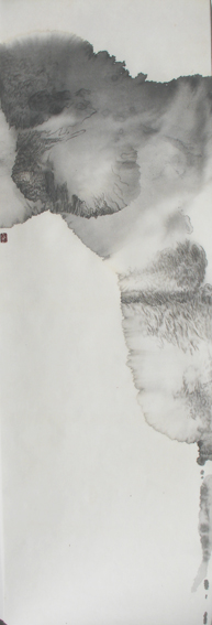Composition in sumi ink line and wash 3墨の線とぼかしの構成3 24 cms X 72 cms  2010