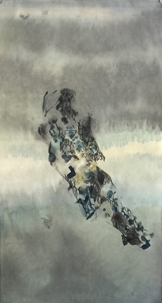 In Suspension 1 宙ぶらりん 1 49 X 26.5 cm Sumi ink,water colour, acrylic 墨、水彩絵具、アクリル2021