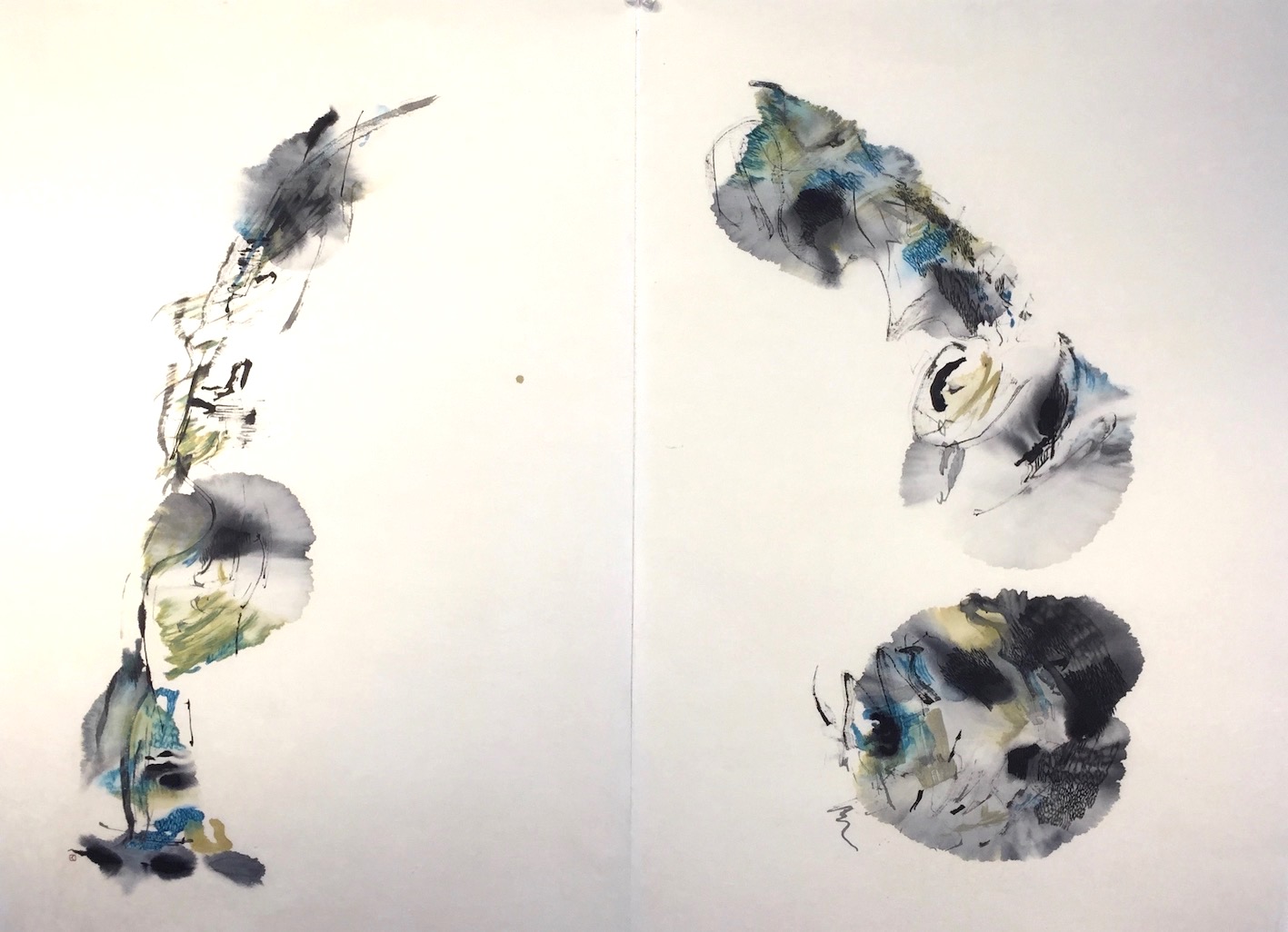 Lines open up 4 開く線 5 73 x 100 cm Sumi ink, water colour, acrylic 墨、水彩、アクリル 2021