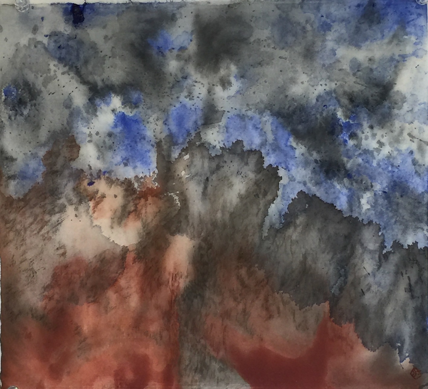 Red Rock in the Blue Air 4 36 X 33 cms Sumi ink, acrylic, iron oxide 惑星の誕生4 墨 アクリル、 ベンガラ 2020