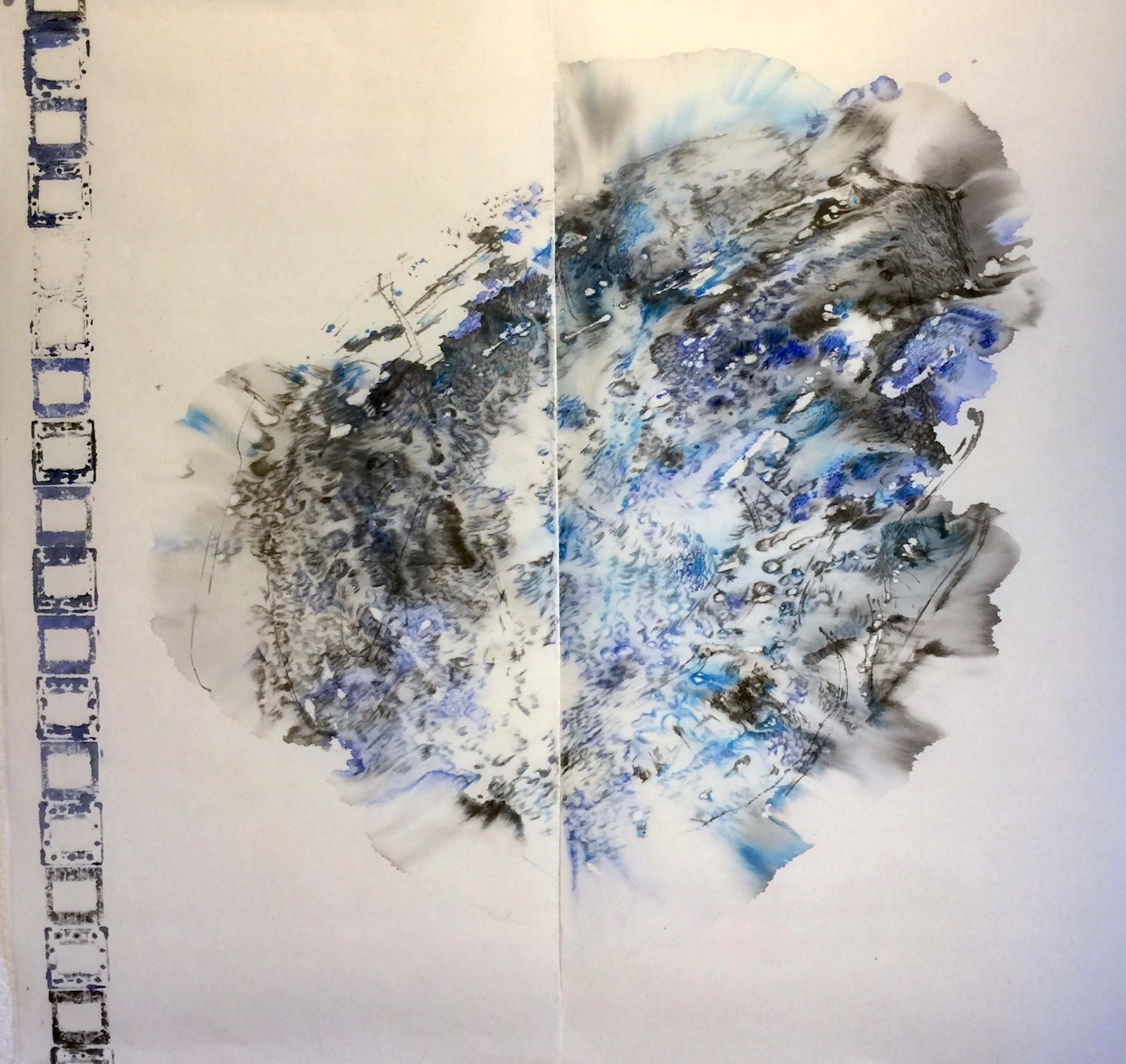 Rock Fall：Out of Time 非時空落石 88.5 X 88.5 cm Sumi ink,water colour, acrylic 墨、水彩絵具、アクリル. 2019