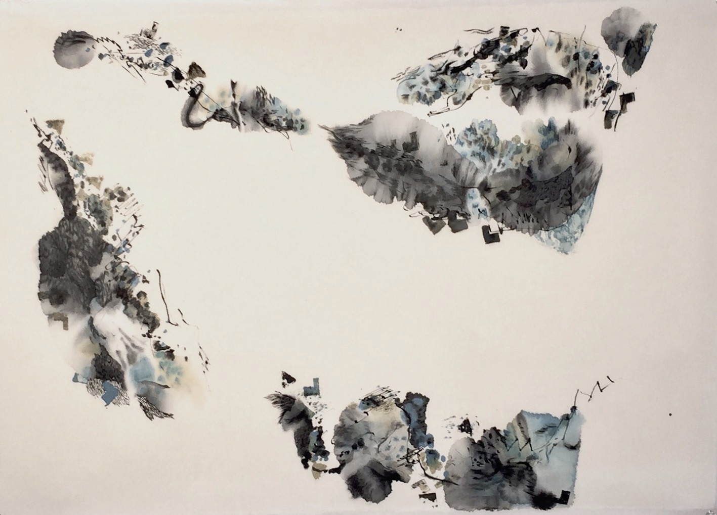 Lines open up 2 開く線 2 50 X 73 cm Sumi ink,water colour, acrylic 墨、水彩、アクリル 2021